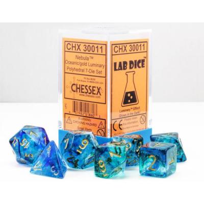 Nebula Luminary Oceanic/Gold Polyhedral 7-Die Set