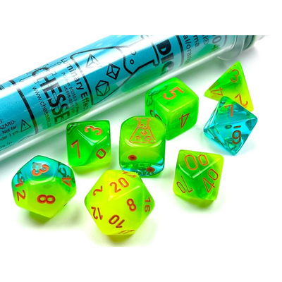 Gemini Luminary Plasma Green-Teal/Orange Polyhedral 7-Die Set