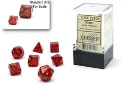 Glitter Ruby/Gold Mini Polyhedral 7-Die Set