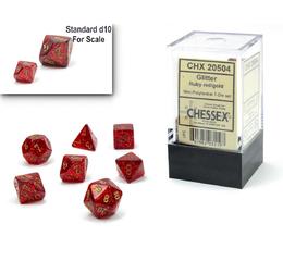 Glitter Ruby/Gold Mini Polyhedral 7-Die Set