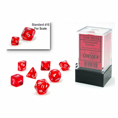 Translucent Red/White Mini Polyhedral 7-Die Set