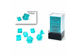 Translucent Teal/White Mini Polyhedral 7-Die Set