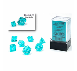 Translucent Teal/White Mini Polyhedral 7-Die Set