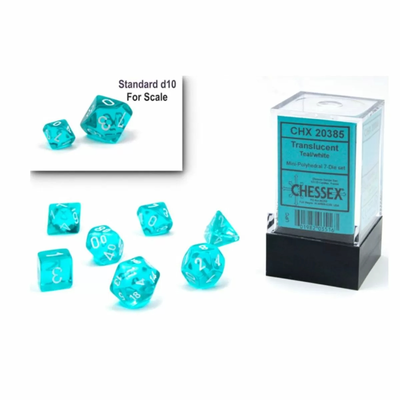 Translucent Teal/White Mini Polyhedral 7-Die Set