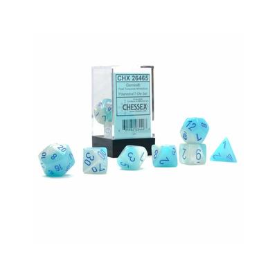 Gemini Pearl Turquoise-White/Blue Luminary Polyhedral 7-Die Set