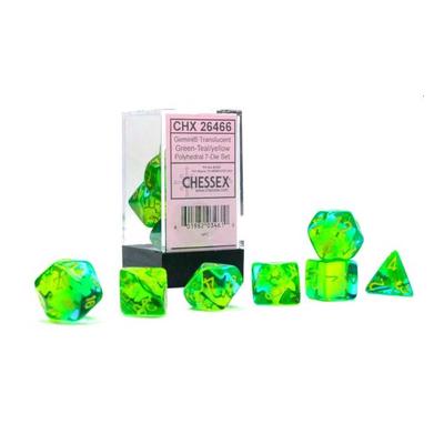 Gemini Translucent Green-Teal/Yellow Polyhedral 7-Die Set