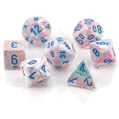 Festive Pop Art/Blue Mini Polyhedral 7-Die Set