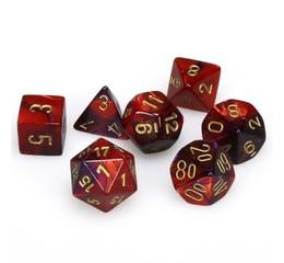 Gemini Purple-Red/Gold Mini Polyhedral 7-Die Set