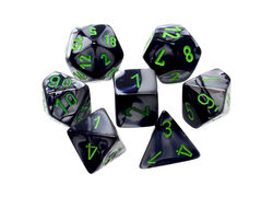 Gemini Black-Grey/Green Mini Polyhedral 7-Die Set