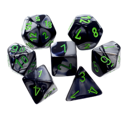 Gemini Black-Grey/Green Mini Polyhedral 7-Die Set