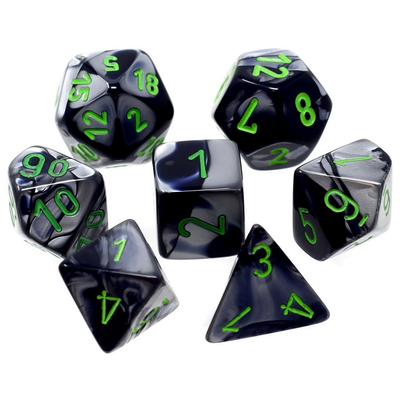 Gemini Black-Grey/Green Mini Polyhedral 7-Die Set