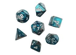 Gemini Steel-teal/white Mini Polyhedral 7-die Set