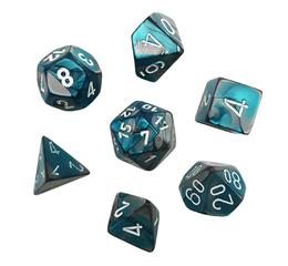 Gemini Steel-teal/white Mini Polyhedral 7-die Set