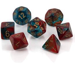 Gemini Red-Teal/Gold Mini Polyhedral 7-Die Set