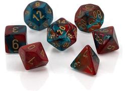 Gemini Red-Teal/Gold Mini Polyhedral 7-Die Set