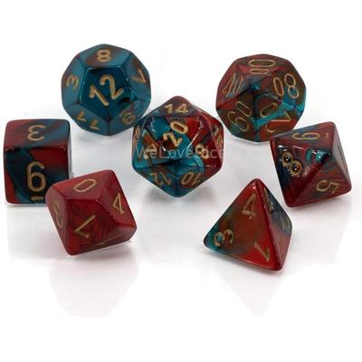 Gemini Red-Teal/Gold Mini Polyhedral 7-Die Set