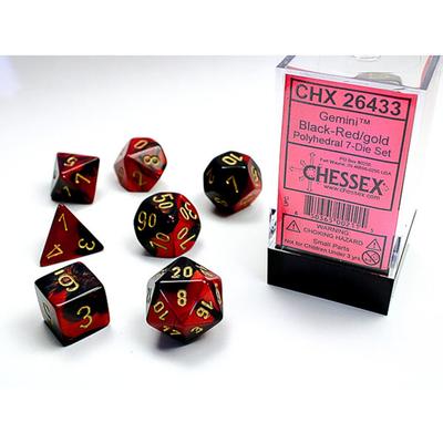 Gemini Black-Red/Gold Mini Polyhedral 7-Die Set