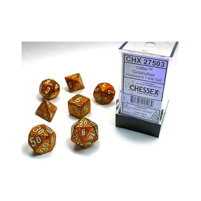 Glitter Gold/Silver Mini Polyhedral 7-Die Set