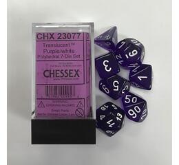 Translucent Purple/White Mini Polyhedral 7-Die Set