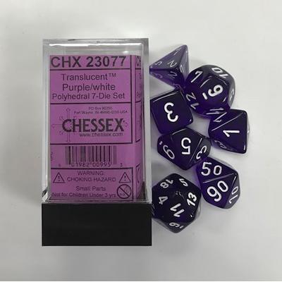 Translucent Purple/White Mini Polyhedral 7-Die Set