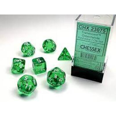 Translucent Green/White Mini Polyhedral 7-Die Set