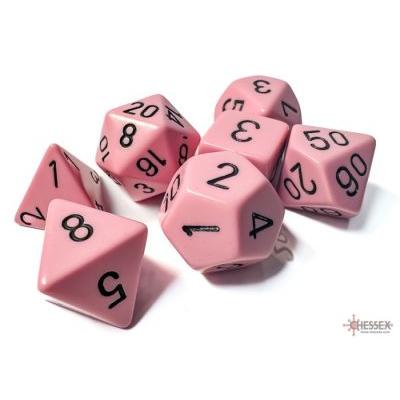 Opaque Pastel Pink/Black Polyhedral 7-Die Set