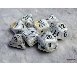 Marble Calcite/Black Polyhedral 7-Die Set (w/ bonus die)