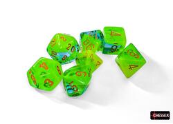 Gemini Plasma Green-Teal/orange Luminary Polyhedral 7-Dice Set