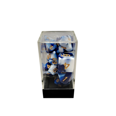 Dual Blue-White/Gold Polyhedral 7-Die Set