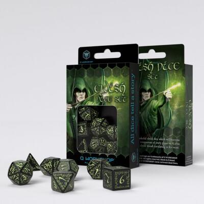 Elvish Dice Set: Black & Glow in the Dark