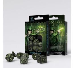 Elvish Dice Set: Black & Glow in the Dark