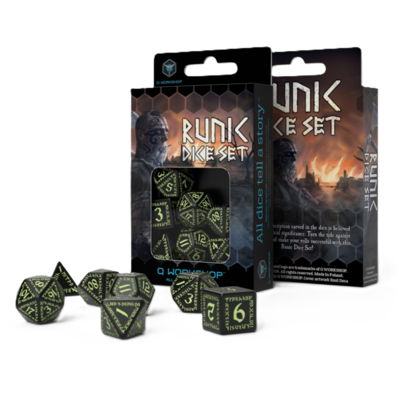 Runic Dice Set: Black & Glow-in-the-Dark