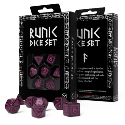 Runic Dice Set: Shimmering Black with Magenta