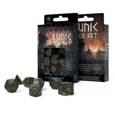 Runic Dice Set: Bottle-Green & Gold